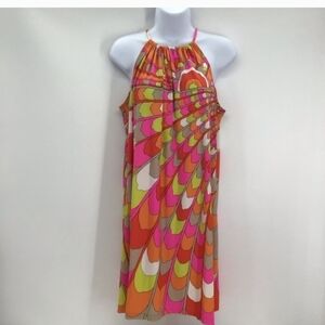 Trina Turk Retro Mod Stretch Mini Halter Summer Dress Beach Resort Pink Size 8